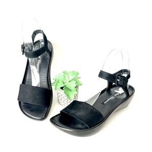 Robert Clergerie Black Leather Platform Sandals Ankle Strap Open Toe Clog Size 6